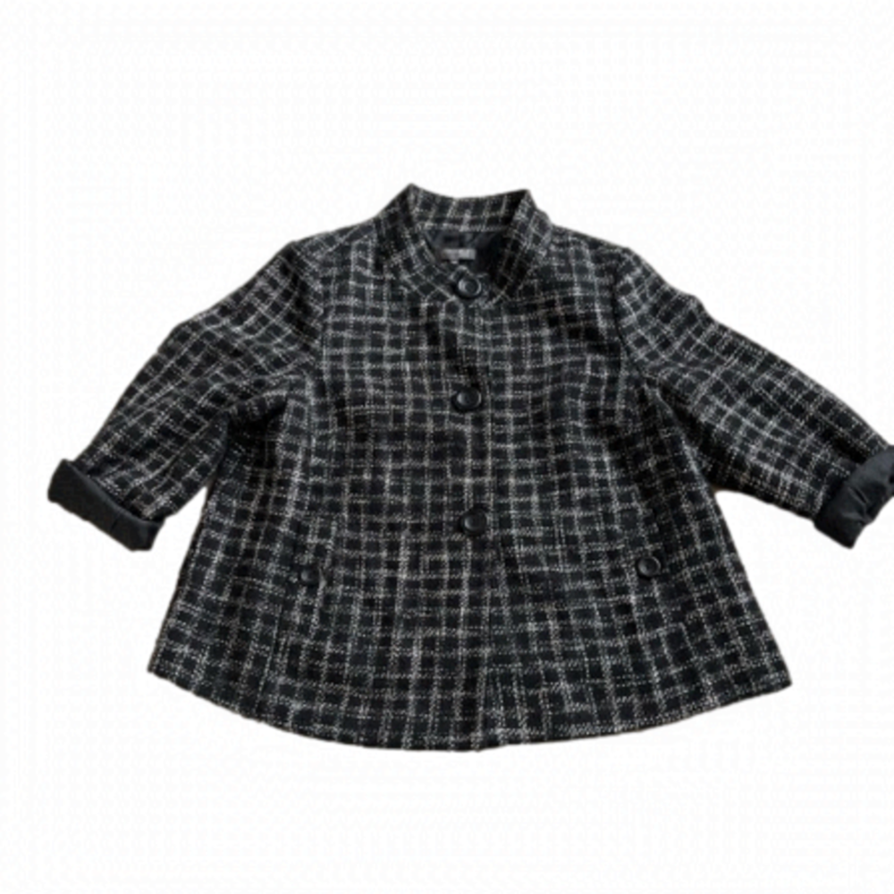 ADDITION ELLE Plus Petite 16 Black & White Plaid Bouclé Fall Coat
